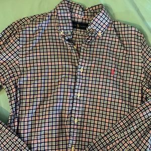 Plaid pattern polo button down shirt